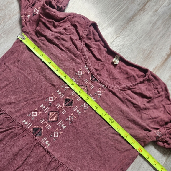 Mudd Purple Rayon Embroidered Tiered Peasant Dress Flowy Boho Hippie Sz M - Picture 5 of 7